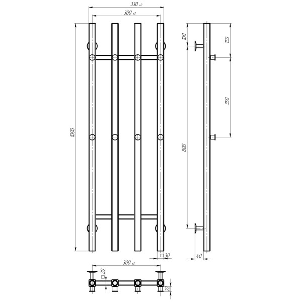 Kup suszarkę do ręczników wodnych Split P4 300x1000 Deffi stal nierdzewna (Czarna, podłączenie z lewej strony)
