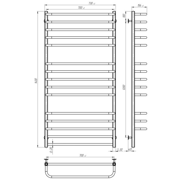 Elektrischen Handtuchwärmer kaufen Lux P15 700х1400 Deffi edelstahl (Chrom, JD04, Linker Anschluss) 