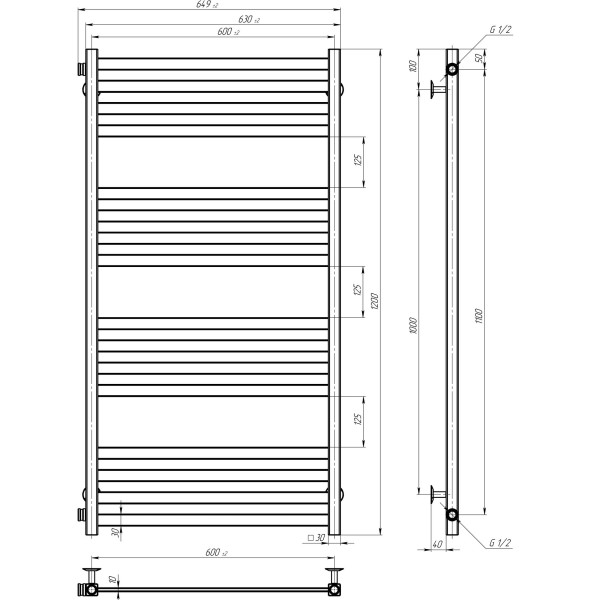Kup elektryczny podgrzewacz ręczników Magnus P16 600х1200 Deffi stal nierdzewna (Chrome, JD04, Prawe połączenie) 