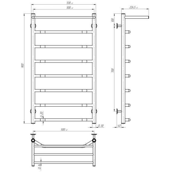 Kup elektryczny podgrzewacz ręczników Trapezium with shelf P8 500х900 Deffi stal nierdzewna (Biały, EF16, Połączenie lewe) 