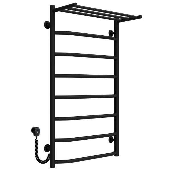Buy an electric heated towel rail Trapezium with shelf P8 500х900 Deffi stainless steel (Black, EF16, Left connection)