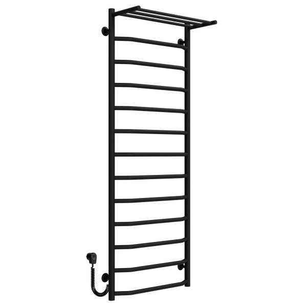 Buy an electric heated towel rail Trapezium with shelf P13 500х1400 Deffi stainless steel (Black, EF16, Left connection)