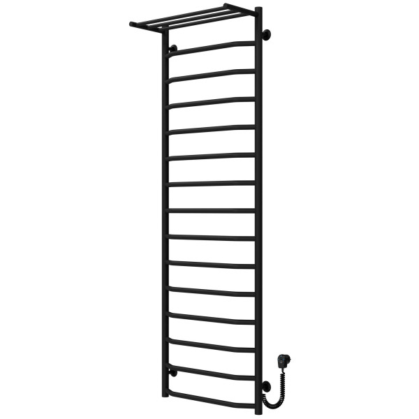 Buy an electric heated towel rail Trapezium with shelf P15 500х1600 Deffi stainless steel (Black, EF16, Right connection)
