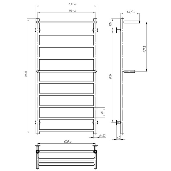 Купити рушникосушарку електричну Терма Плюс П10 500х1000 Deffi нержавіюча сталь (Хром, JD03, Ліве підключення)