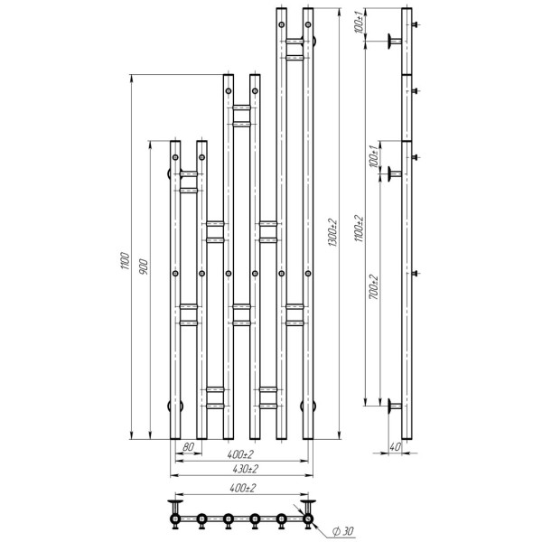 Купити рушникосушарку електричну Adele П6 400х1300 Deffi нержавіюча сталь (Хром, JD03, Ліве підключення)