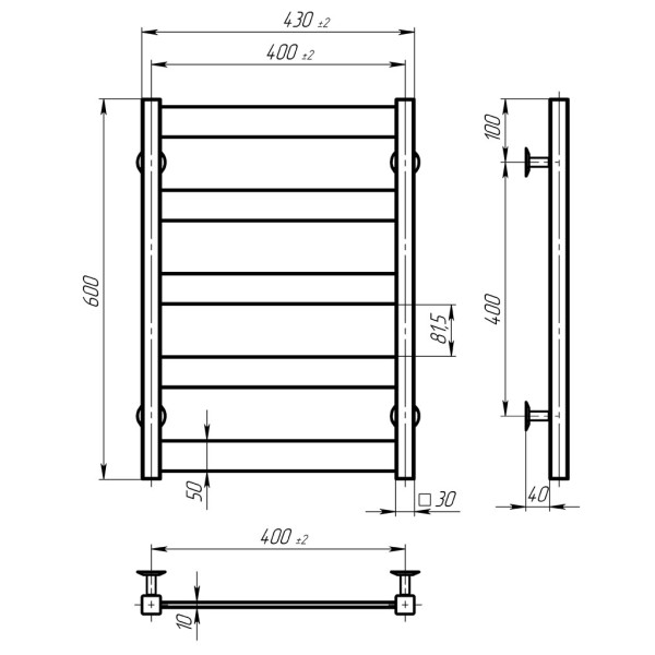 Elektrischer Handtuchwärmer Harmony P5 400х600 Deffi farbiger Stahl (Weiss, WD04, Linker Anschluss)