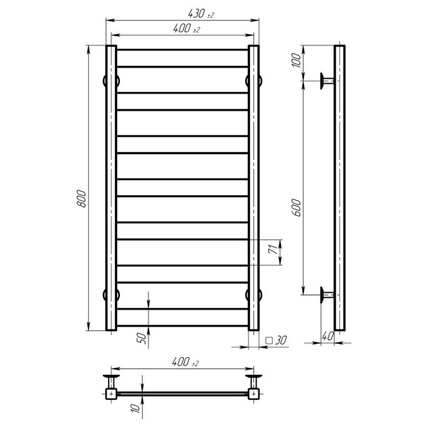 Elektrischer Handtuchwärmer Harmony P7 400х800 Deffi farbiger Stahl (Weiss, WD04, Linker Anschluss)