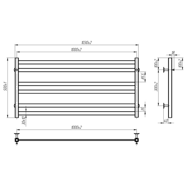 Buy water heated towel rail Chanel P6 900х500 Deffi stainless steel (Chrome, Bottom connection)