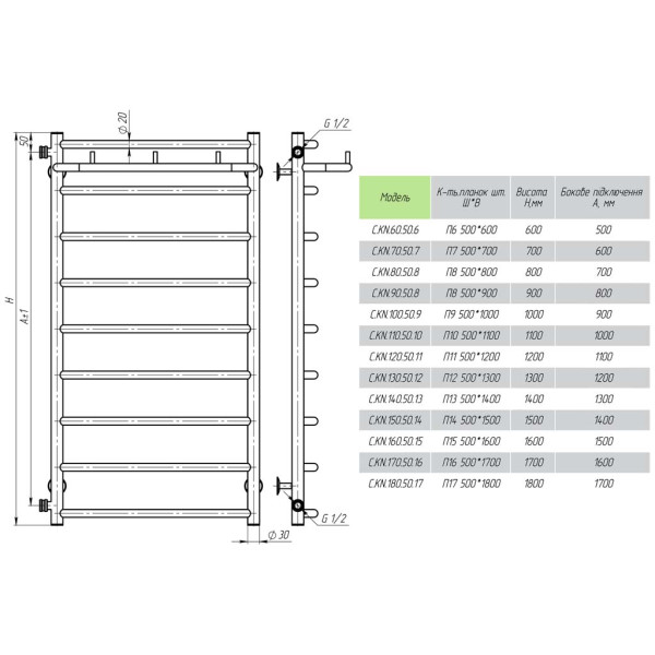 Купити рушникосушарку водяну Класік N П6 500х600 Deffi нержавіюча сталь (Хром, Бокове ліве підключення)