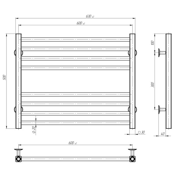 Elektrischen Handtuchwärmer kaufen Lima P8 600х500 Deffi edelstahl (Chrom, JD04, Richtige Verbindung) 